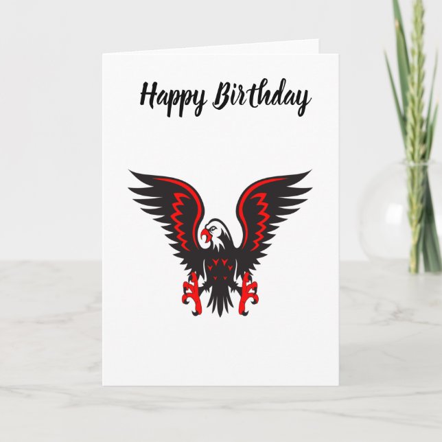 Colourful cartoon red and black eagle card (Front)