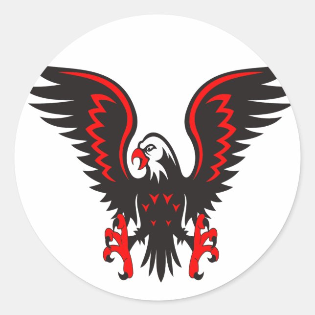 Colourful cartoon red and black eagle classic round sticker (Front)