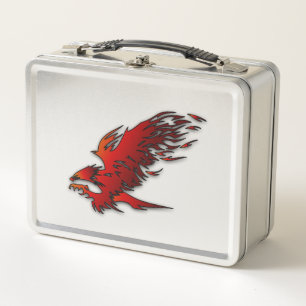 Colourful cartoon red and black eagle hawk falcan metal lunch box