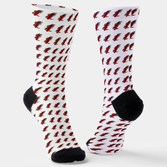 Colourful cartoon red and black eagle hawk falcan socks (Angled)