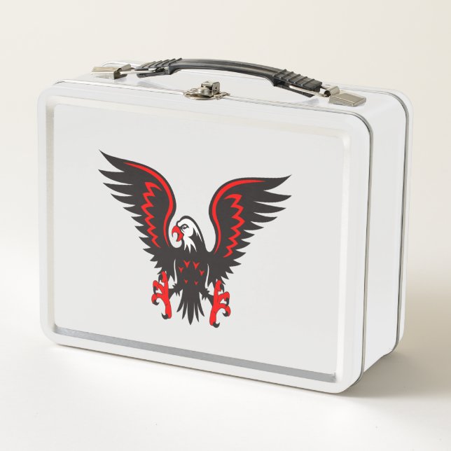 Colourful cartoon red and black eagle metal lunch box (Front)