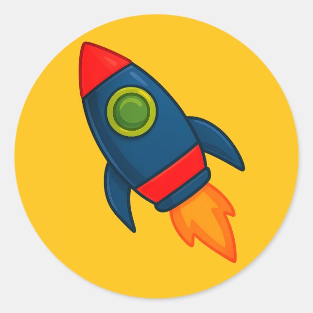 "Colourful Cartoon Rocket Ship Illustration" Classic Round Sticker (Front)