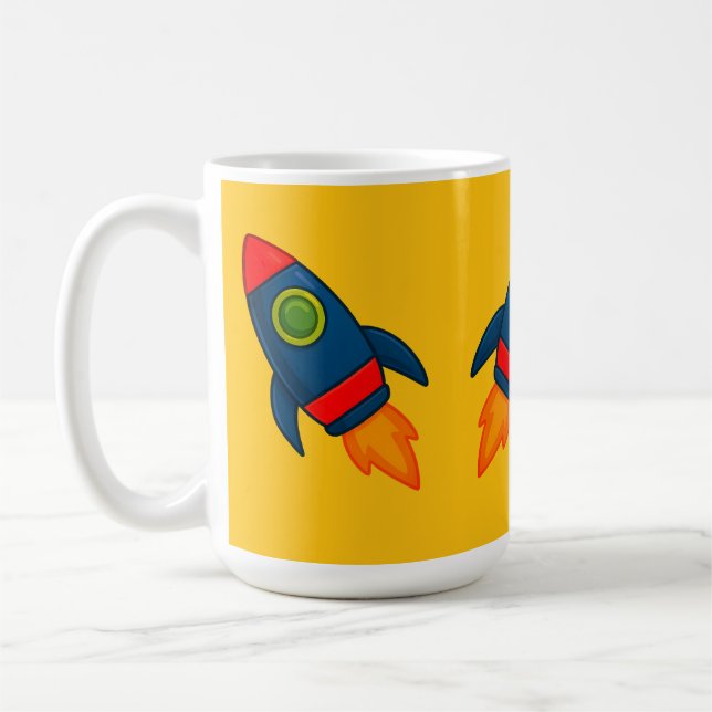 "Colourful Cartoon Rocket Ship Illustration" Coffee Mug (Left)