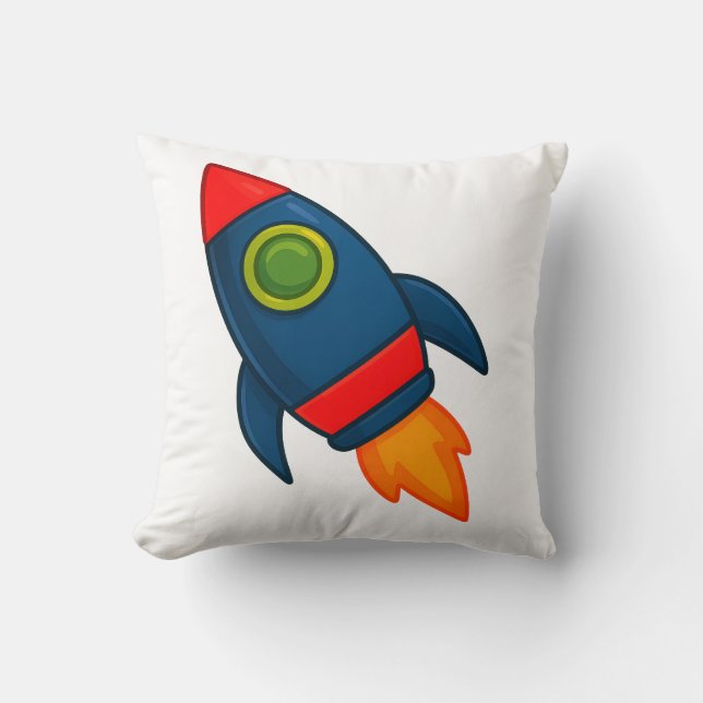 "Colourful Cartoon Rocket Ship Illustration" Cushion (Front)