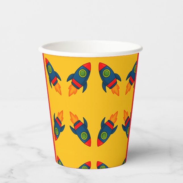 "Colourful Cartoon Rocket Ship Illustration" Paper Cups (Front)