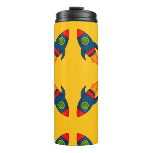"Colourful Cartoon Rocket Ship Illustration" Thermal Tumbler