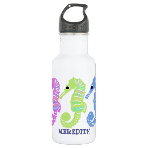 Colourful Cartoon Seashorses Fish Personalised 532 Ml Water Bottle