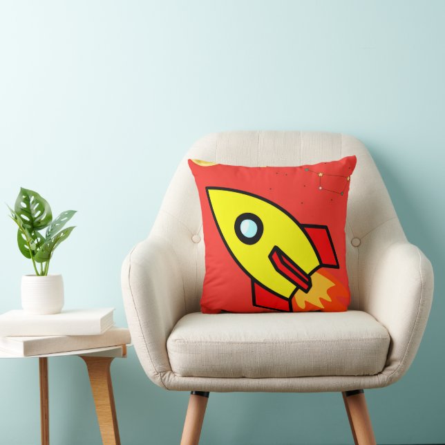Colourful Cartoon Space Adventure Rocket, UFO  Cushion (Chair)