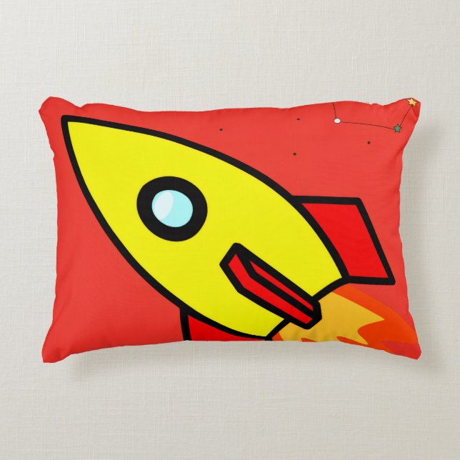Colourful Cartoon Space Adventure Rocket, UFO  Decorative Cushion (Front)