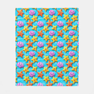 Colourful Cartoon Starfish and Shells Fleece Blanket