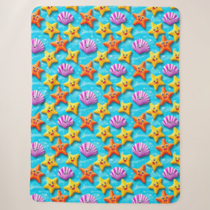 Colourful Cartoon Starfish and Shells Sherpa Blanket