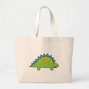 Colourful cartoon stegosaurus dino large tote bag