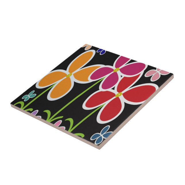 Colourful Cartoon Style Flowers • Small • Tile (Side)