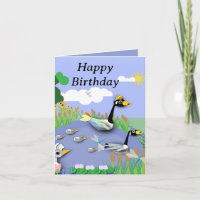 Colourful cartoon style pond with geese and ducks
