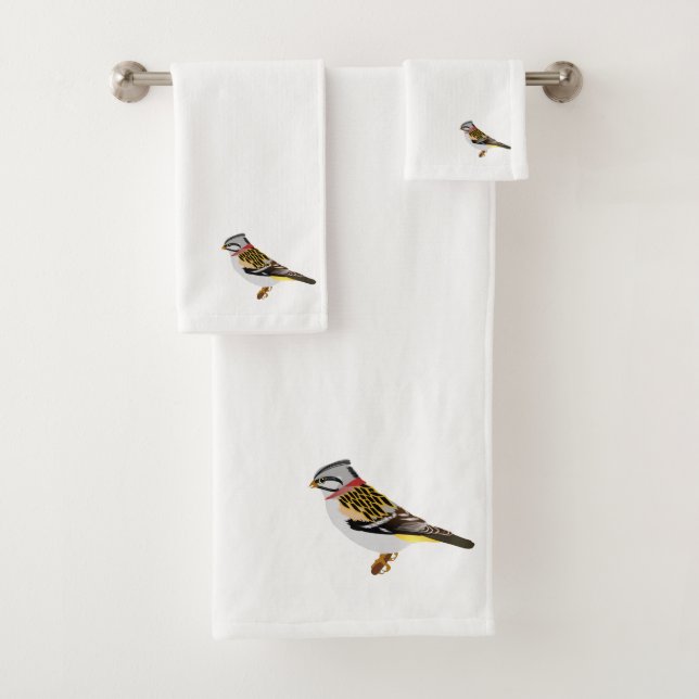 Colourful cartoon yellow and brown sparrow bath towel set (Insitu)