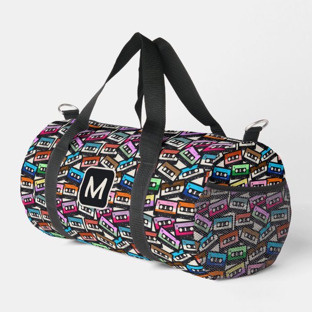 Colourful Casette Tapes custom monogram Duffle Bag (Right Corner)