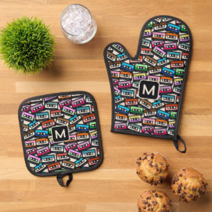 Colourful Casette Tapes custom monogram Oven Mitt & Pot Holder Set