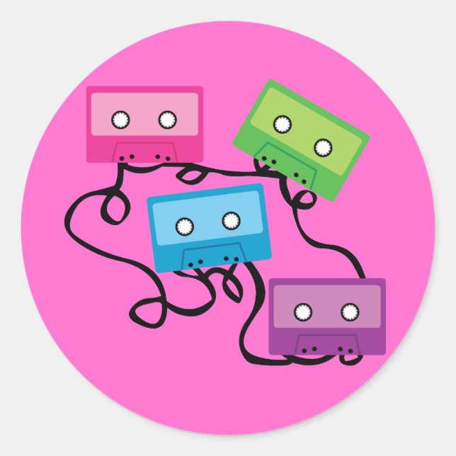 Colourful Cassette Tapes Classic Round Sticker (Front)