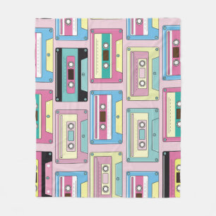 Colourful cassettes, pink background pattern. fleece blanket
