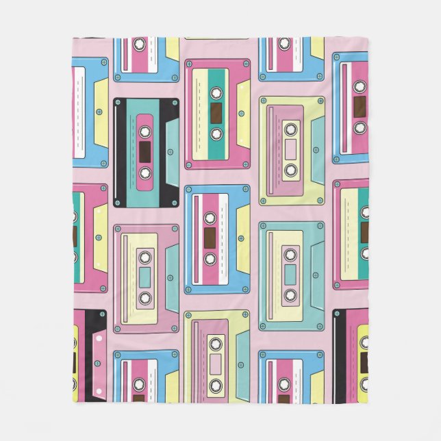 Colourful cassettes, pink background pattern. fleece blanket (Front)