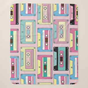 Colourful cassettes, pink background pattern. sherpa blanket