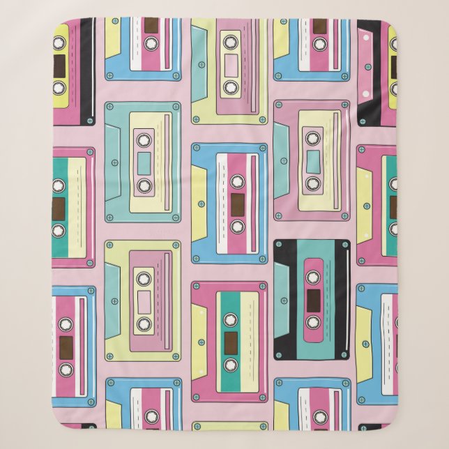 Colourful cassettes, pink background pattern. sherpa blanket (Front)