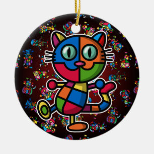 colourful cat2 ceramic tree decoration