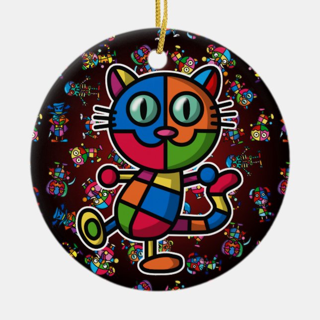 colourful cat2 ceramic tree decoration (Front)