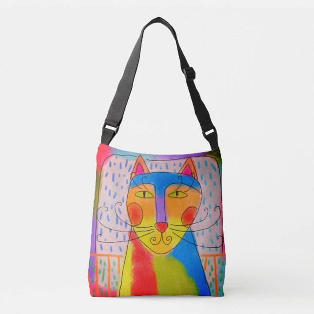 Colourful Cat Abstract Art Crossbody Bag (Front)