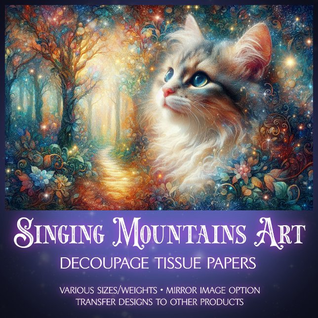 Colourful Cat Among Blossoms Artistic Decoupage  Tissue Paper (Creator Uploaded)