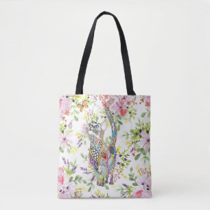 Colourful Cat and Butterfly Floral Tote Bag