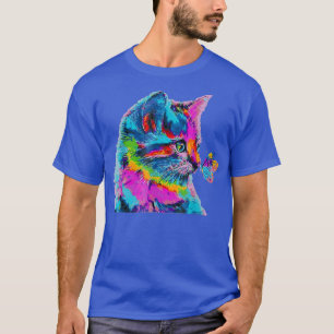 Colourful Cat and Butterfly Tshirt Cute Kitten Pet