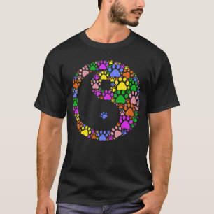 Colourful cat and dog paw prints Yin Yang T-Shirt