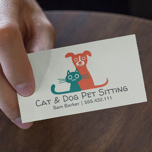 Colourful Cat and Dog Pet Sitting   Pet Care Business Card