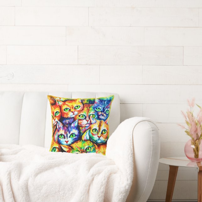 Colourful Cat and kitten Pattern. Buy Now Cushion (Couch)