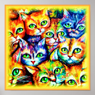 Colourful Cat and kitten Pattern. Buy Now Poster