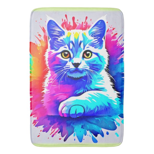 Colourful Cat Art Bath Mat (Front Vertical)