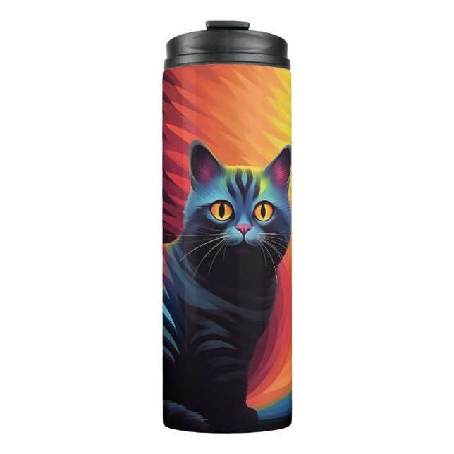 Colourful cat art gift for cat mum thermal tumbler (Front)