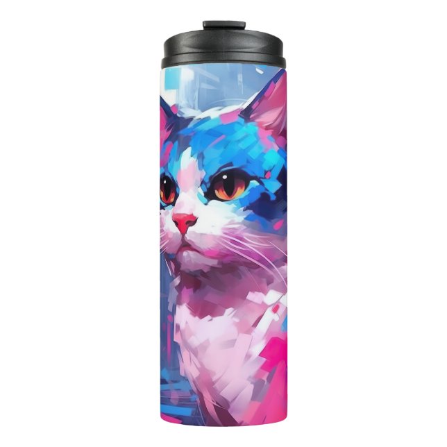 Colourful cat art gift for cat mum thermal tumbler (Front)
