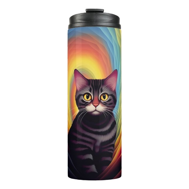 Colourful cat art gift for cat mum thermal tumbler (Front)