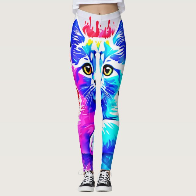 Colourful Cat Art Leggings (Front)