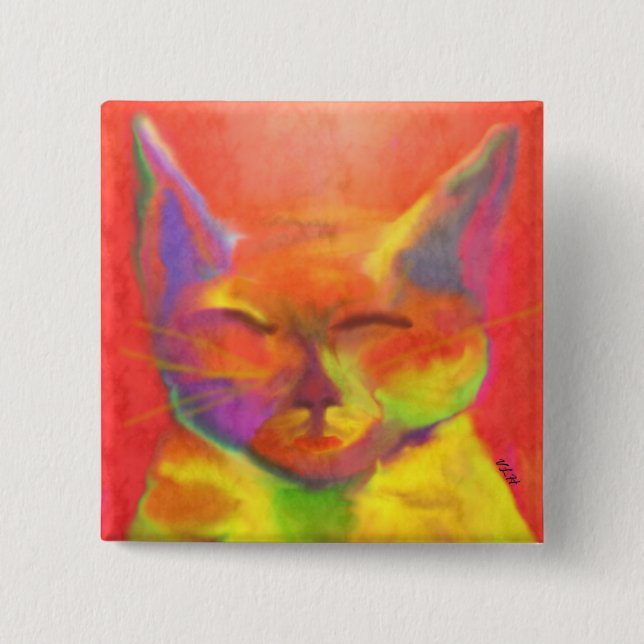 Colourful Cat Art Pin (Front)