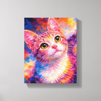 Colourful Cat Art Print | Vibrant Kitten Painting
