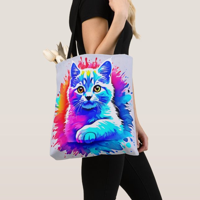 Colourful Cat Art Tote Bag (Close Up)