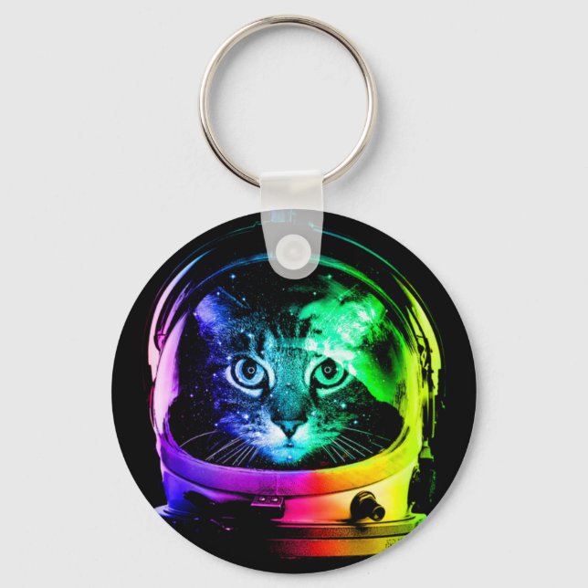 Colourful cat astronaut key ring (Front)