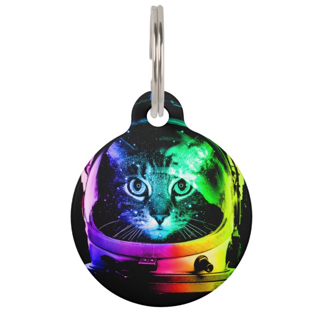 Colourful cat astronaut pet tag (Front)