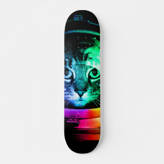 Colourful cat astronaut skateboard