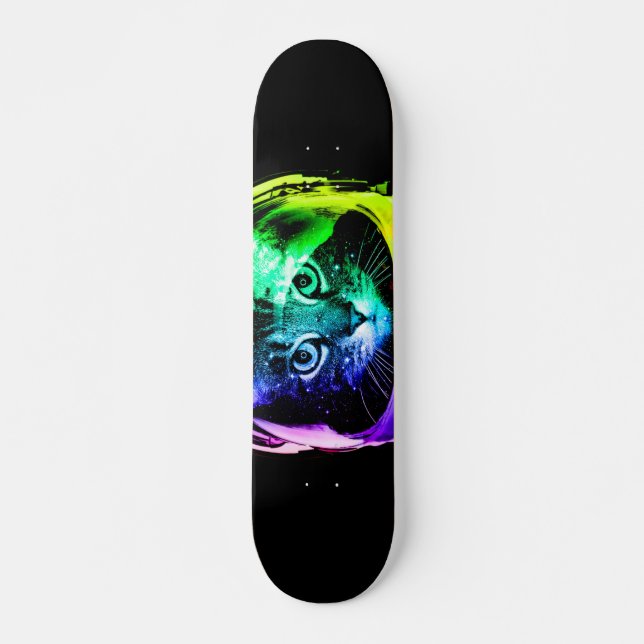 Colourful cat astronaut skateboard (Front)