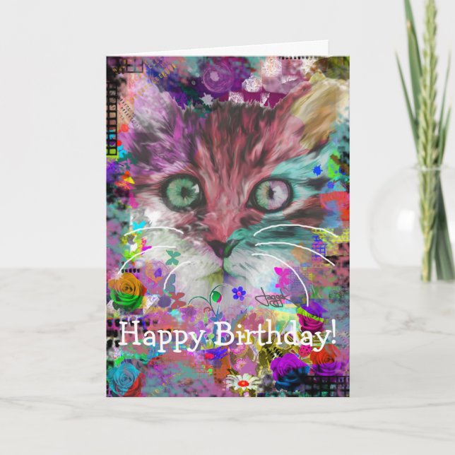 Colourful Cat Birthday Card (Front)