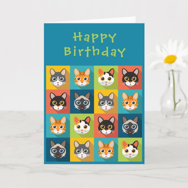 Colourful Cat Birthday Card (Small Plant)